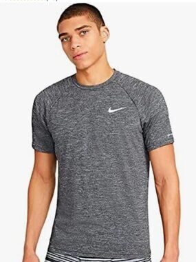 Nike Men's Dri-FIT UPF 40+ Hydroguard Swim Short Sleeve Tee, Grey Heather